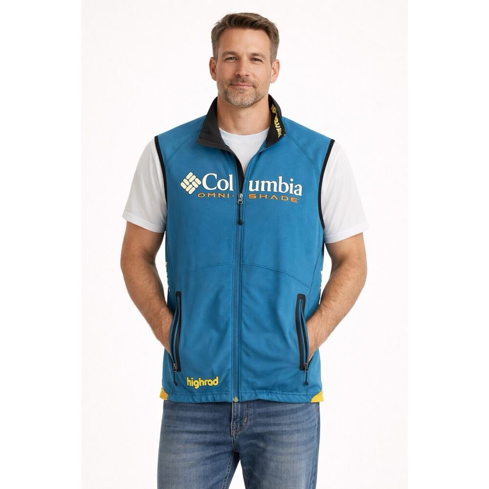 Columbia Omni-Shade Vest Men’s Large Blue Full Zip Performance Fishing Outdoor